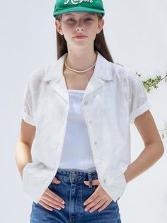 This is a feminine and casual top by ANEDIT that is made out of high quality and sturdy material. With distinctive mood of the design and comfortable wear, you can style it for your casual daily outfit.- Lovely flower embroidery pattern detail- Open collar with lace tape finishing- Trendy and casual mood Flower Embroidery Pattern, White Lace Shirt, Lace Tape, Flower Embroidery, Lace Shirt, Embroidery Pattern, Casual Top, Daily Outfits, Casual Tops