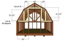 a frame house with measurements for the roof