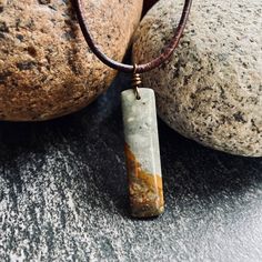 "Mens Stone Necklace,Owyhee Jasper Necklace,Men's Necklace Leather,Mens Leather Necklace,Gift for Boyfriend,Man Necklace,Mens Jewelry Gift ★We want you to love your new jewelry and gladly accept returns. ★Arrives ready for gifting (example in last photo) and usually ships same day or next day. Check shop announcement for occasional delays. ★High quality, all-natural and untreated Owyhee Picture Jasper ★100% Ethically sourced rich brown leather cord ★Slip knot closure ensures this is highly adjus Stone Necklace For Men, Male Necklace, Gemstones Chart, Man Necklace, Mens Leather Necklace, Slip Knot, Necklace Mens, Necklace Leather, Leather Corded Necklace