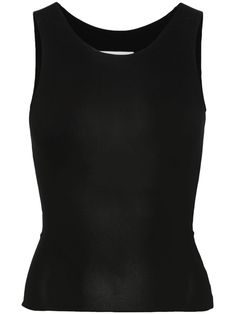 black stretch-design round neck sleeveless rear signature numbers motif and signature single-stitch logo straight hem Mm6 Maison Margiela, Black Stretch, Black Tank Tops, Round Neck, Tank Top, Top Outfits, Tank Tops, Luxury Fashion, Clothes