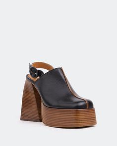 Detail(s): Rounded Square Toe Ankle Strap 1.75" Platform 4.75" Heel Material(s): Leather Upper Leather Padded Insole Handmade in Spain Color(s): Black Shoe Guide, Rounded Square, Chic Shoes, Flip Flop Shoes, How To Stretch Boots, Boot Pumps, Jewelry Outfit, Green Leather, Mules Shoes