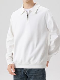 976265727-11 Korean Fashion Shirt, Men Korean Fashion, Mens Outerwear Fashion, Sweatshirts Men, Fashion Shirts, Half Zip Sweatshirt, Denim Jacket Men, Men Shirt Style, Solid Clothes