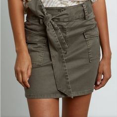 Rails Nola Military Style Mini Skirt. Heavy Twill, High-Rise, Unlined, Army Green Utility Mini Skirt Featuring Double-Button And Zipper Closure, Self Belt, Military Patch Pockets At Hip, And Stretch Twill Fabric Fitted Through The Hip. 98% Cotton | 2% Spandex True To Size Measurements; Waist 36 Inches Length 18 Inches Casual High-waisted Skirt With Tie Waist, Casual High Waist Skirt With Tie Waist, Casual High Waist Skirt With Tie, Casual Workwear Skirt With Tie Waist, Button Front Skirt, Check Skirt, Tiered Mini Skirt, Studded Denim, Wrap Mini Skirt