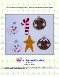 christmas gingerbread and snowman burl ornaments are shown in the pattern on this page