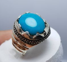 Dark Blue Natural Nishapuri Feroza Turquoise Ring Stone Is 100% Natural Beautiful Clean Blue Piece Handmade New Elegant Design, Designed by one of our Team Member We can Resize the ring as per buyer Choice We do ship through FedEx in Three working days Please Feel Free to contact me any time Thanks Feroza Ring, Ring Turquoise, Turquoise Rings, Elegant Ring, Multi Stone Ring, Ring Designs, Turquoise Ring, Natural Stone, Elegant Design