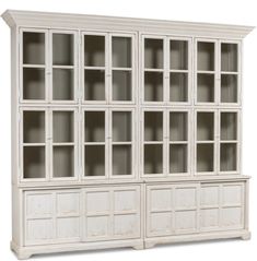 an old white china cabinet with glass doors on the front and side panels, isolated against a white background