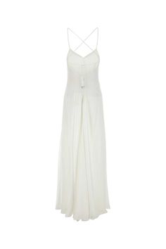 White Georgette Calmi Long Dress from Max Mara Max Mara Dress, Max Mara Coat, Barbour Steve Mcqueen, Zimmermann Dress, Pleats Please Issey Miyake, Elegant Dresses Long, Georgette Fabric, Long Dresses, Yoga Wear