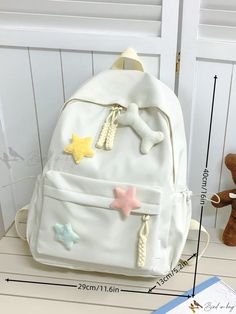 Bird in Bag - Stylish Womens Backpack with Ins Style and Cartoon Decoration, Spacious Capacity, Ideal for Students and Young Ladies Casual White Backpack For Study, Casual White Study Backpack, Cute White Backpack For Study, White Letter Print Backpack For Back To School, Back To School White Letter Print Backpack, Everyday White Backpack With Letter Print, Trendy White Backpack With Letter Print, White Letter Print Backpack For Students, White Softback Backpack For Study