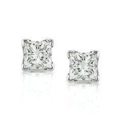 2.02ct Princess Cut Diamond Stud Earrings Classic White Princess Cut Earrings, Classic Princess Cut Diamond White Earrings, White Princess Cut Earrings With Prong Setting, White Princess Cut Earrings In Prong Setting, White Gold Diamond Cut Princess Cut Earrings, Classic Princess Cut Diamond Earrings, Princess Cut Diamond White Earrings, Silver Princess Cut Diamond Earrings, White Gold Princess Cut Cubic Zirconia Diamond Earrings