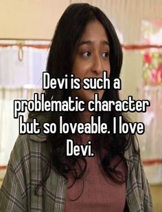 a woman with the words devil is such a probiematic character but so loveable i love devii