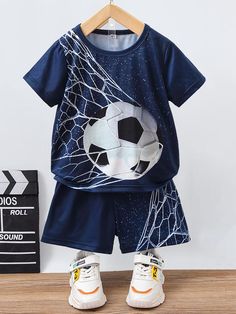 Free Returns ✓ Free Shipping On Orders $49+ ✓. Toddler Boys Soccer Print Tee & Shorts- Toddler Boy Two-piece Outfits at SHEIN. Boys Soccer, Boys Summer, Boys Summer Outfits, Toddler Boy Outfits, Theme Ideas, Print Tee