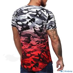 OrcaJump - Round Neck Short-Sleeve T-Shirt with Blue Camouflage Print Blue Camouflage, Camouflage Print, Types Of Collars, Mens Tees, Round Neckline, Latest Fashion Trends, Camouflage, Casual Button Down Shirt, Men's T Shirt