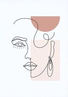 a drawing of a woman's face in pink and white with lines on it