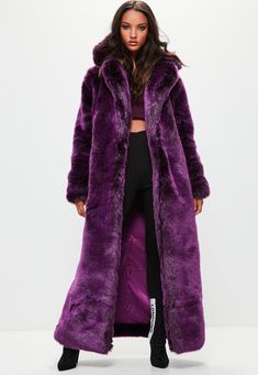 Purple Faux Fur Coat, Long Fur Coat, Purple Coat, Longline Coat, Fur Fashion, Faux Fur Jacket, Faux Fur Coat, Fur Jacket