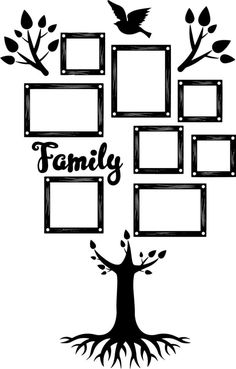 family tree with frames and birds on it