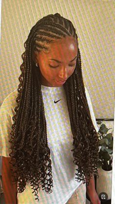 Braids For A Cruise, Fulani Braids Top View, Cornrows Braids For Black Women With Big Forehead, Half French Braids Half Box Braids, Cornrows In Ponytail, Cornrows On Top Box Braids In Back, Fulnia Braids, Fulani Braids No Edges, Cornrow Curly Ends