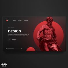 an image of a web page with a statue and red sun in the background that reads design