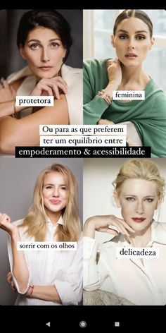 four different women are shown with the words in spanish and english on their screenshots