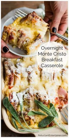 overnight monte cristo breakfast casserole on a plate