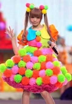 Kyary Pamyu Pamyu~~♥♪♫ Japanese music fashion icon--!☆★☆ performing onstage. . .fluffy pom pom costume. . .twin tails. . .colorful. . .kawaii Pom Pom Costume, Maid Cosplay, Kawaii Harajuku, Japanese Music, Stage Costume, Japan Tokyo, Tokyo Fashion