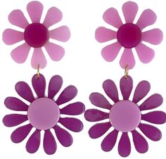 "2.5\" tall 1.5\" wide All posts are stainless steel coated in 18k gold. Nickel free. Our pink and purple flower power earrings are perfect for your 60s aesthetic." Vintage Multicolor Earrings For Spring, Multicolor Vintage Earrings For Spring, Vintage Pink Earrings For Summer, Vintage Pink Earrings For Spring, Pink Vintage Earrings For Spring, Pink Retro Earrings For Spring, Retro Pink Jewelry For Summer, Retro Spring Flower Earrings, Retro Flower Earrings For Spring