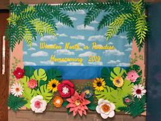 a bulletin board with flowers and leaves on it that says water works in paradise, homemaking 2009