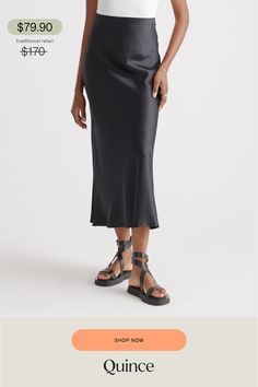 Elevate your wardrobe with our gorgeously drapey 100% Washable Silk Maxi Skirt, a stunning piece that looks effortless but feels incredibly comfortable. Crafted from best-in-class mulberry silk, this luxurious skirt has the same timeless silhouette as our beloved 100% Washable Silk Skirt, just in a longer maxi length. This must-have style is practical too: you can wash it, and the 100% silk fibers naturally nourish your skin and hair.  | Quince | Women's Maxi Skirt in Black, Size Medium, Silk Chic Silk Draped Midi Skirt, Relaxed Silk Midi Skirt, Sleek Silk Midi Skirt, Flowy Silk Midi Skirt, Black Relaxed Fit Viscose Skirt, Black Long Skirt In Viscose, Black Viscose Long Skirt, Black Long Viscose Skirt, Elegant Relaxed Midi Draped Skirt