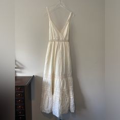 New With Tags American Eagle Boho Lace Maxi Dress Adjustable Button Straps Lined Hook To Keep Front Closed Cream Color Size Medium Boho Lace Maxi Dress, White Bohemian Dress, Fingers Crossed, Boho Lace, Summer 24, Crossed Fingers, Tiered Maxi Dress, Lace Maxi, Lace Maxi Dress