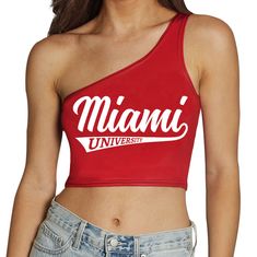 This super flattering Miami University of Ohio Red One Shoulder Top is perfect for college game day paired with our Miami Game Day Skirt for the cutest outfit! Our Miami RedHawks One Shoulder Top's stretchy fabric makes it the perfect option for all body types. You'll never want to take this adorable one shoulder top off! One Size Fits Most. 88% Micropoly, 12% Spandex. Stretchy & soft fabric designed for all day use & long lasting quality. Sublimated Design. Machine wash on cold. Officially Lice Red One Shoulder Top, College Game Day, Miami University, College Games, College Game Days, University Of Miami, One Shoulder Top, One Shoulder Tops, Stretchy Fabric