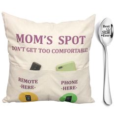 PRICES MAY VARY. Linen 【Super Cute Gifts Set for Mom】 Mothers day Christmas gifts for Mama, Wife, Grandma, Stepdmother, first time Mom. They’ll surely get a kick out of this personalized gift basket which includes 1* linen fabric 18*18inch pillow cover (cover only, insert not included) and 1* best mom ever engraved spoon. Ready to get compliments from your mom! 【Two-pocket Design】This quality linen pillow case has 2 pockets, great for storing the remote control, phone, glasses and a great place Personalized Gift Basket, Mom Appreciation Gifts, Funny Decor, Gifts Set, First Time Mom, Mommy Gift, Reading Pillow, Garden Pillows, Best Mom Ever