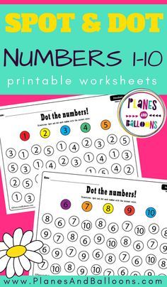 two printable worksheets for numbers to 10 with the words spot and dot on them