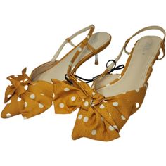 - Zara Polkadot Ketten Heeled - Color: Mustard And White - Material: Sued With Cloth Bow - Available In: Usa 6, Eu 36 Polka Dot Pointed Toe Summer Heels, Summer Polka Dot Pattern Pointed Toe Heels, Polka Dot Heels For Spring, Polka Dot Heels For Summer Party, Zara Fitted Heels For Summer, Chic Polka Dot Heels For Spring, Summer Formal Polka Dot Heels, Zara Sandals, Cutout Heels