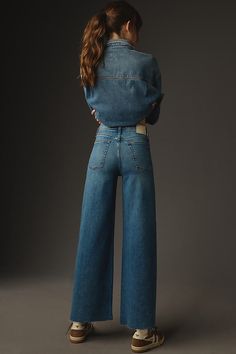 81% cotton, 11% lyocell, 6% elastomultiester, 2% elastane Five-pocket styling Zip front Machine wash Imported | Sofie High-Rise Crop Wide-Leg Jeans by rag & bone in Blue, Women's, Size: 29, Cotton/Elastane/Lyocell at Anthropologie Urban Wide Leg Rigid Denim Pants, Wide Cropped Jeans, Luxury Dark Wash Denim Wide Leg Pants, Luxury Wide-leg Cropped Denim Jeans, Wide-leg Cropped Denim Jeans With Contrast Stitching, Rag And Bone Jeans, Luxury High-rise Wide Leg Denim Pants, Ultra High Waisted Jeans, High Rise Wide Leg Jeans