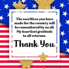 a thank card with stars and an american flag