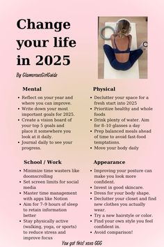 Want to change your life in 2025?💕 Here’s your ultimate guide to leveling up in the new year! Make 2025 YOUR year!!💫  — glow up plan, glow up checklist, glow up ideas, 2025 glow up, glow up routine, physical glow up, mental glow up, emotional glow up, glow up tips, glow up aesthetic, glow up tips for teens, glow up guide, glow up challenge, hair care, skin care, self care, that girl, clean girl self developement, self improvement, change your life, new year new me, 2025 vision board aesthetic 2025 goals — Glow Up Plan For 2025, 2025 Glow Up Challenge, New Year Cleaning Challenge, Self Glow Up, Mentally Glow Up, How To Physically Glow Up, Vision Board Routine, Mental Glow Up Checklist, How To Glow Up Physically