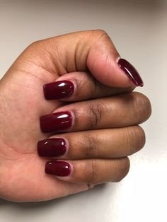 Short Red Wine Nails, Cherry Red Nails On Brown Skin, Cherry Red Nails Black Women, Red Nails On Dark Skin Women, Red Wine Nail Color, Dark Red Nails Brown Skin, Cherry Red Gel Nails, Red Manicure Black Women, Dark Bordeaux Nails