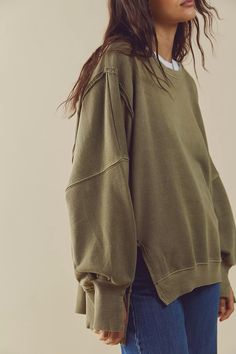 Camden Sweatshirt | Free People Trendy Oversized Distressed Sweatshirt, Long Sleeve Tops With Frayed Hem For Everyday, Oversized Tops With Frayed Hem For Layering, Oversized Tops For Layering With Frayed Hem, Trendy Soft-washed Sweatshirt For Layering, Oversized Distressed Crew Neck Sweatshirt, Oversized Distressed Sweatshirt For Fall, Distressed Oversized Crew Neck Sweatshirt, Casual Slouchy Crew Neck Sweatshirt