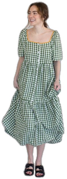 Dress Home, Tiered Dress, Button Detail, Gingham, Binding, Dresses, How To Wear