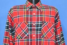 Chest 24 in.  Length 29 in.   Sleeve 22 in.  Shoulder 18 in.  Tag Says: Big Mac JC Penney, L Tall, 65% Cotton, 35% Polyester  This awesome button down flannel was made by Big Mac in the 70s. It has the sort of big collar that was popular at the time, and the shirt is decorated with a colorful plaid design.   Comments: This shirt fits like a modern men's large tall           BD70s-127612 Cool Buttons, Big Collar, Button Down, Big Mac, Shirt Fits, Plaid Design, Plaid Flannel, Modern Man, Blue Plaid