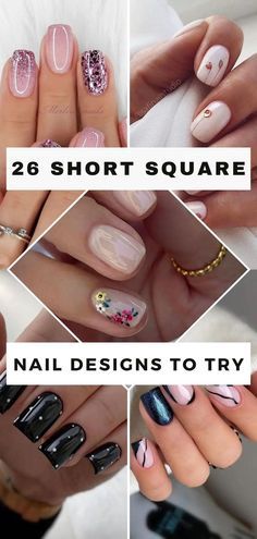 Acrylic Manicure Short, Beautiful Square Nails, Acrylic Nail Square Short, Short Acrylic Nails Designs Classy, Gel Nail Designs Squoval, Elegant Short Acrylic Nails, Square Manicure Ideas, Clear Polish Nail Designs, Biab On Short Nails