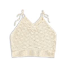 a white crop top that is knitted and has two ties at the back,