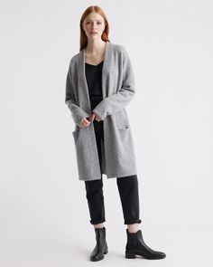 Superfine Merino Wool Sweater Coat Silk Pajamas Shorts, Tencel Dress, Silk Tee, Heavy Coat, Sweater Coat, Silk Tank, Blue White And Black, Silk Pajamas, Oversized Cardigan