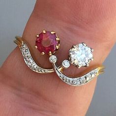 Edwardian 1900s Antique Toi et Moi Burma Ruby and Diamond Platinum 18K Ring | eBay Ruby Antique Ring, Vintage Red Diamond Ring, Antique Style Diamond Ruby Ring As Gift, Vintage Gold Ruby Ring With Single Cut Diamonds, Vintage Ruby Ring With Single Cut Diamonds, Vintage Yellow Gold Ruby Ring With Single Cut Diamonds, Vintage 14k Gold Ruby Ring With Single Cut Diamonds, Antique Ruby Ring With Diamonds As Gift, Victorian Style Ruby Ring With Diamond As Gift