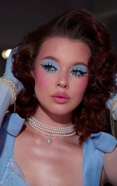 #bluemakeuplook #makeup #makeuplover #blueeyes #blueeyeshadow Blue Eyeshadow Outfit Ideas, Gertrude Mcfuzz Makeup, 80s Makeup Blue Eyes, Blue Vintage Makeup, 80s Blue Makeup, Blue 60s Makeup, Denim Blue Makeup, Bluey Makeup Looks, Blue 70s Makeup