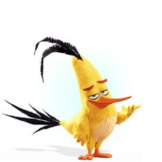 a yellow bird with black feathers standing on its hind legs