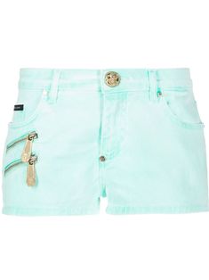 turquoise cotton blend decorative zip detailing belt loops front button and zip fastening classic five pockets logo patch to the front logo patch to the rear thigh-length Frutiger Aero, Short Jeans, Biker Style, Philipp Plein, Airport Style, Black Denim Shorts, Denim Fashion, Denim Women, Short Outfits