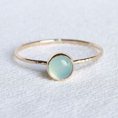 Solid 14k Gold Polar Orb Ring - Simple and Tiny Solid Gold Dainty Stack Ring with Hammered Band - Delicate Jewelry خواتم خطوبة, Aqua Chalcedony Ring, Chalcedony Ring, Stack Ring, Aqua Chalcedony, Ring Simple, Hammered Gold, Gold Ring Stack, Delicate Jewelry