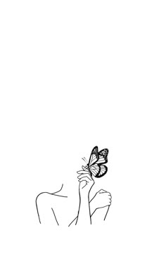 a drawing of a person holding a butterfly up to their face with one hand and the other