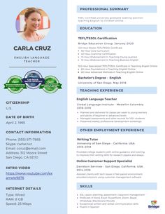 a blue and white resume with an image of a woman