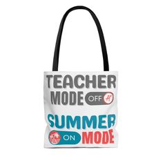 Teacher Mode OFF, Summer Mode On Tote Bags are perfect for any teacher ready for time off and a summer vacation. Made with high-quality materials, and sturdy straps, these totes are the perfect accessory for summer or a beach day. Each beachy tote bag features vibrant and eye-catching designs, which I created for the Basically Beachy Collection. You will only find them here in my shop. This tote is available in 3 sizes. This custom designed beach themed tote bag is printed on both sides. - Black Casual Summer Shoulder Bag For School, Casual Summer School Shoulder Bag, Summer School Tote Bag, Trendy Softback Bags For End Of School Year, Large Capacity School Bag For Summer, Summer School Tote Shoulder Bag, Summer Tote Shoulder Bag For School, Summer School Bags, Rectangular Shape, Summer School Shoulder Bag